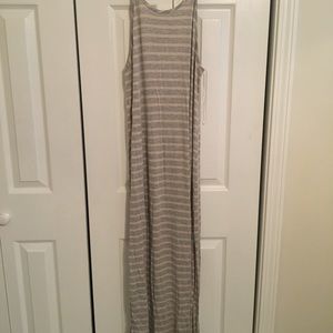 Light Grey and Yellow Maxi Dress with Slit